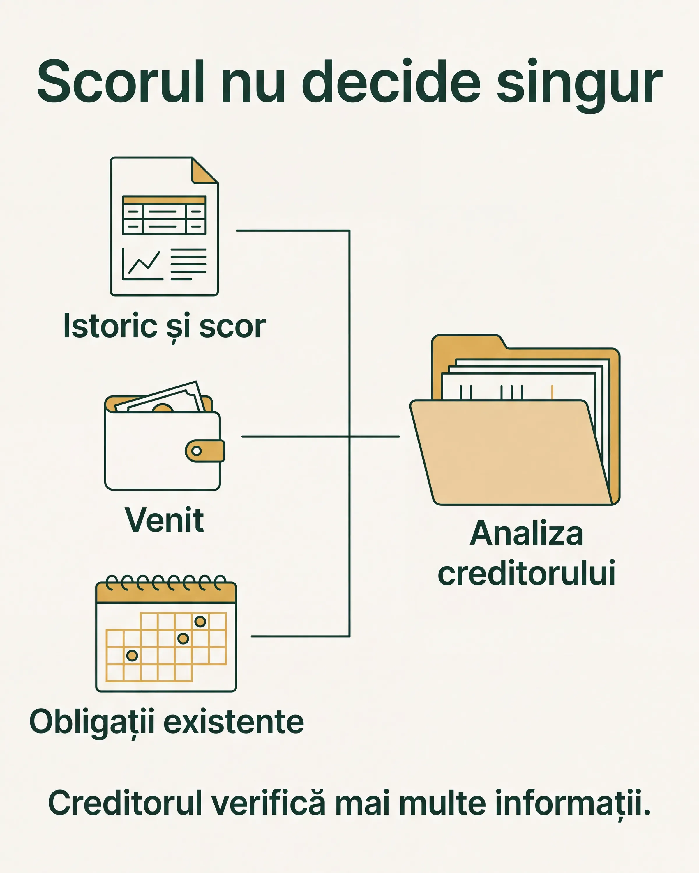 Istoricul și scorul, venitul și obligațiile existente contribuie la analiza creditorului